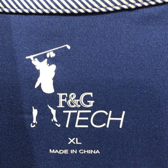 F&G Tech Mens XL Polo Shirt Golf Blue Stripe Stretch Spandex Lightweight - Picture 2 of 9